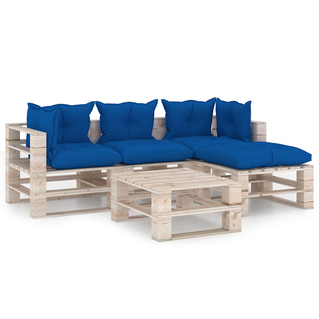 Set Salotto Giardino su Pallet Cuscini 5 pz in Legno di Pino