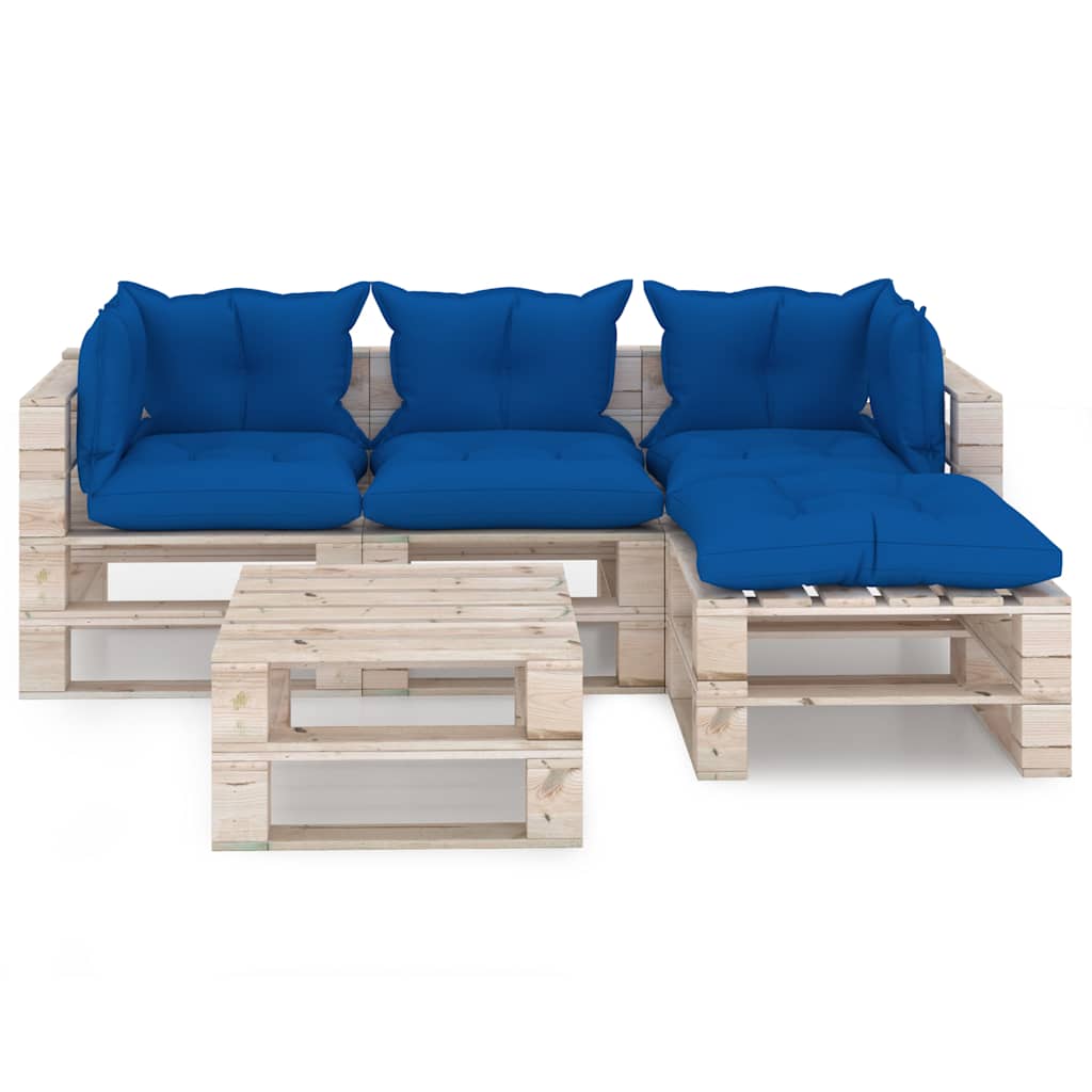 Set Salotto Giardino su Pallet Cuscini 5 pz in Legno di Pino