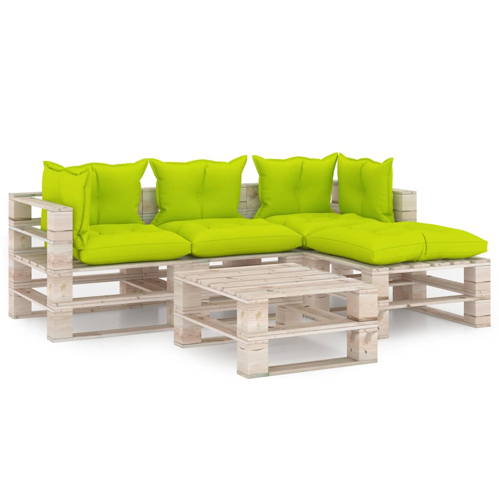 Set Salotto Giardino su Pallet Cuscini 5 pz in Legno di Pino