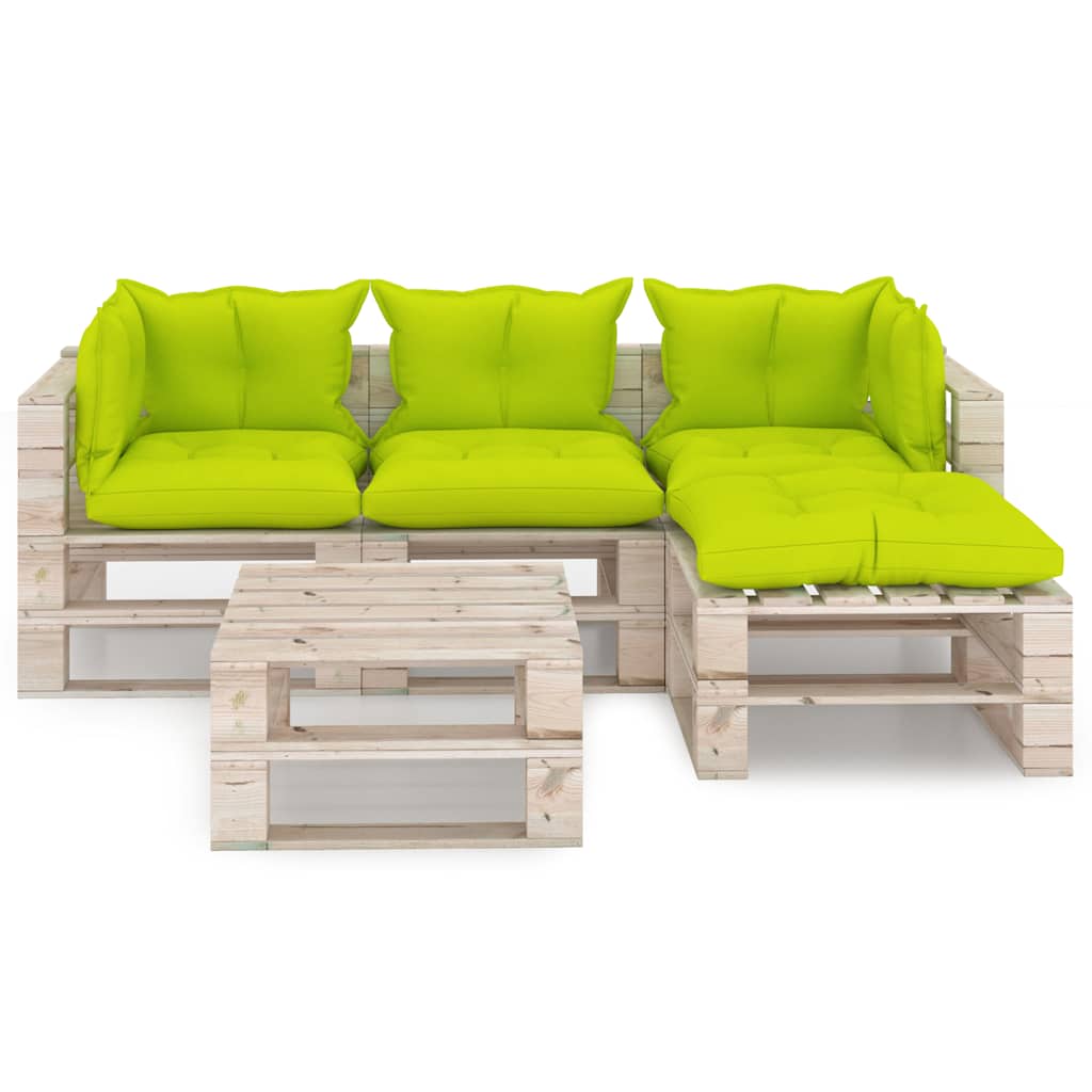 Set Salotto Giardino su Pallet Cuscini 5 pz in Legno di Pino