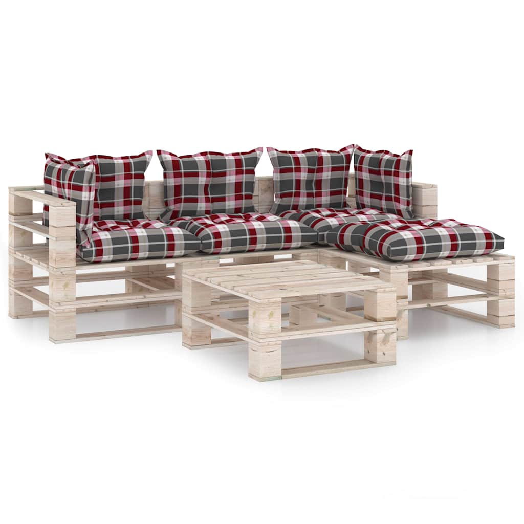 Set Salotto Giardino su Pallet Cuscini 5 pz in Legno di Pino