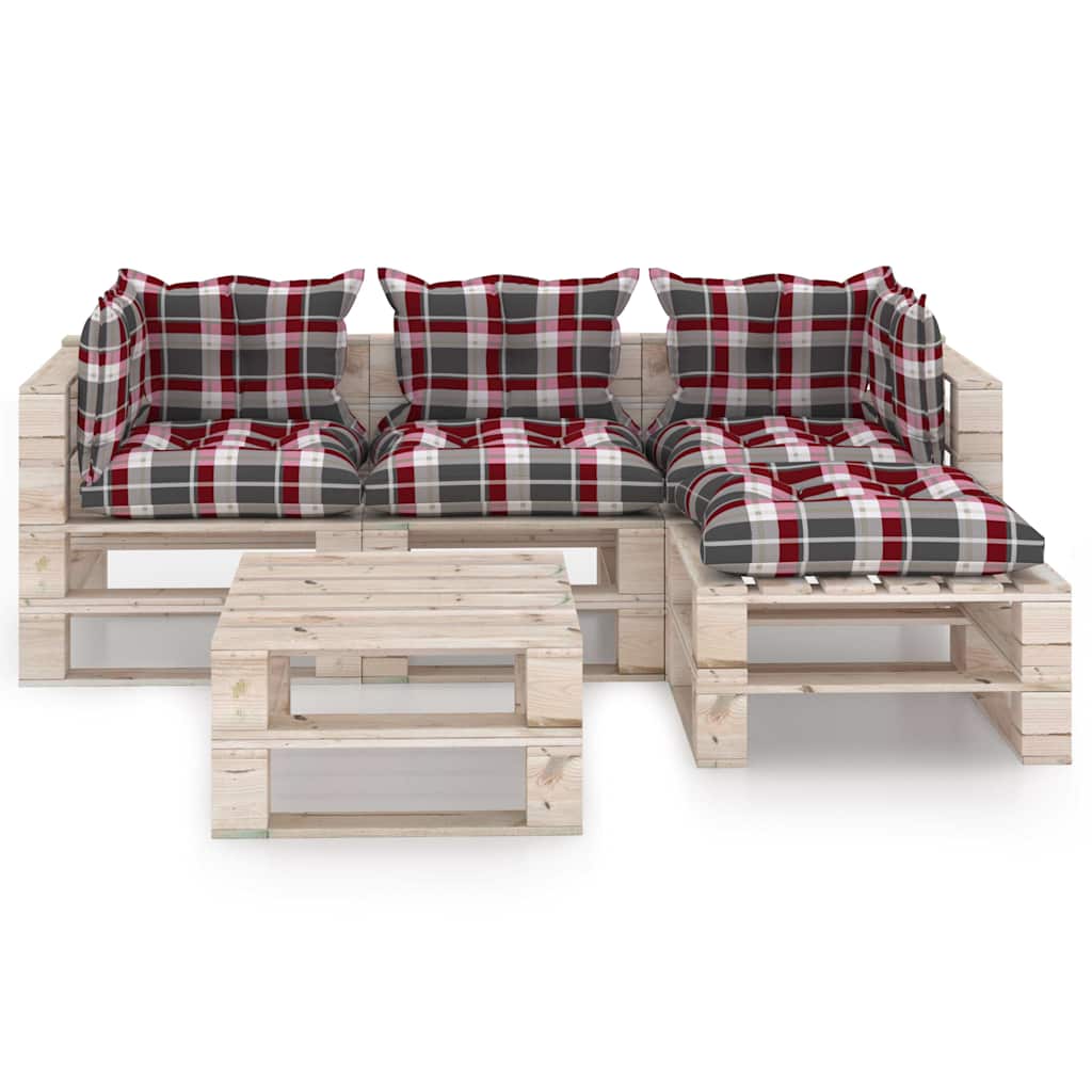 Set Salotto Giardino su Pallet Cuscini 5 pz in Legno di Pino