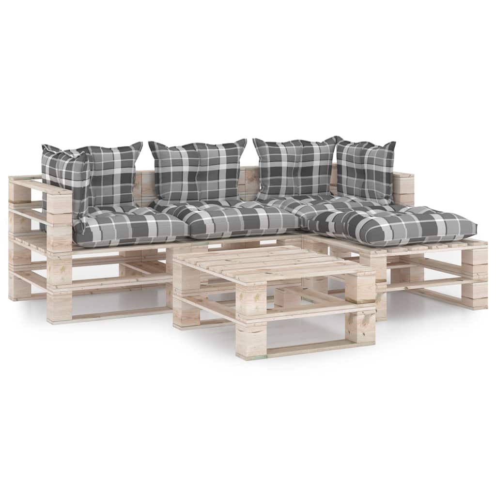 Set Salotto Giardino su Pallet Cuscini 5 pz in Legno di Pino