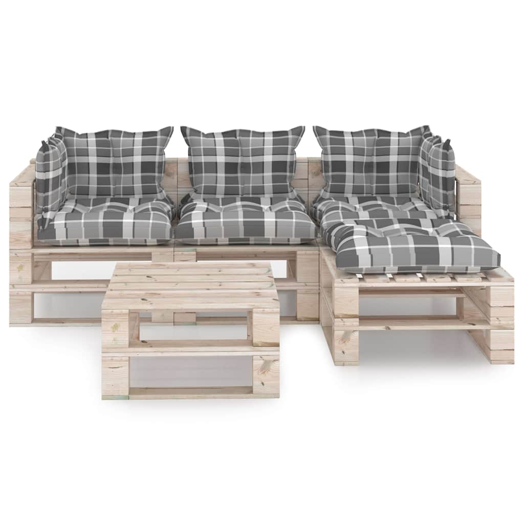 Set Salotto Giardino su Pallet Cuscini 5 pz in Legno di Pino