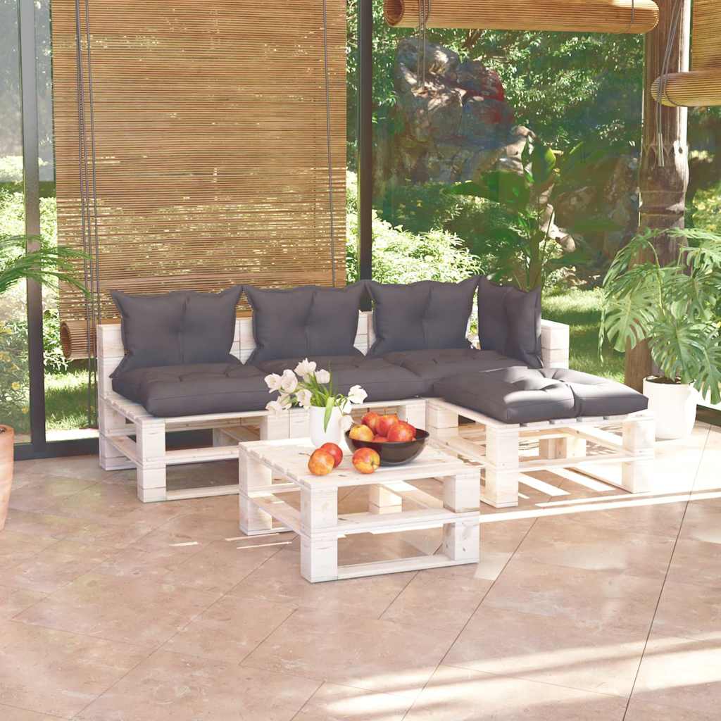 Salotto Giardino su Pallet Cuscini Antracite 5 pz Legno di Pino