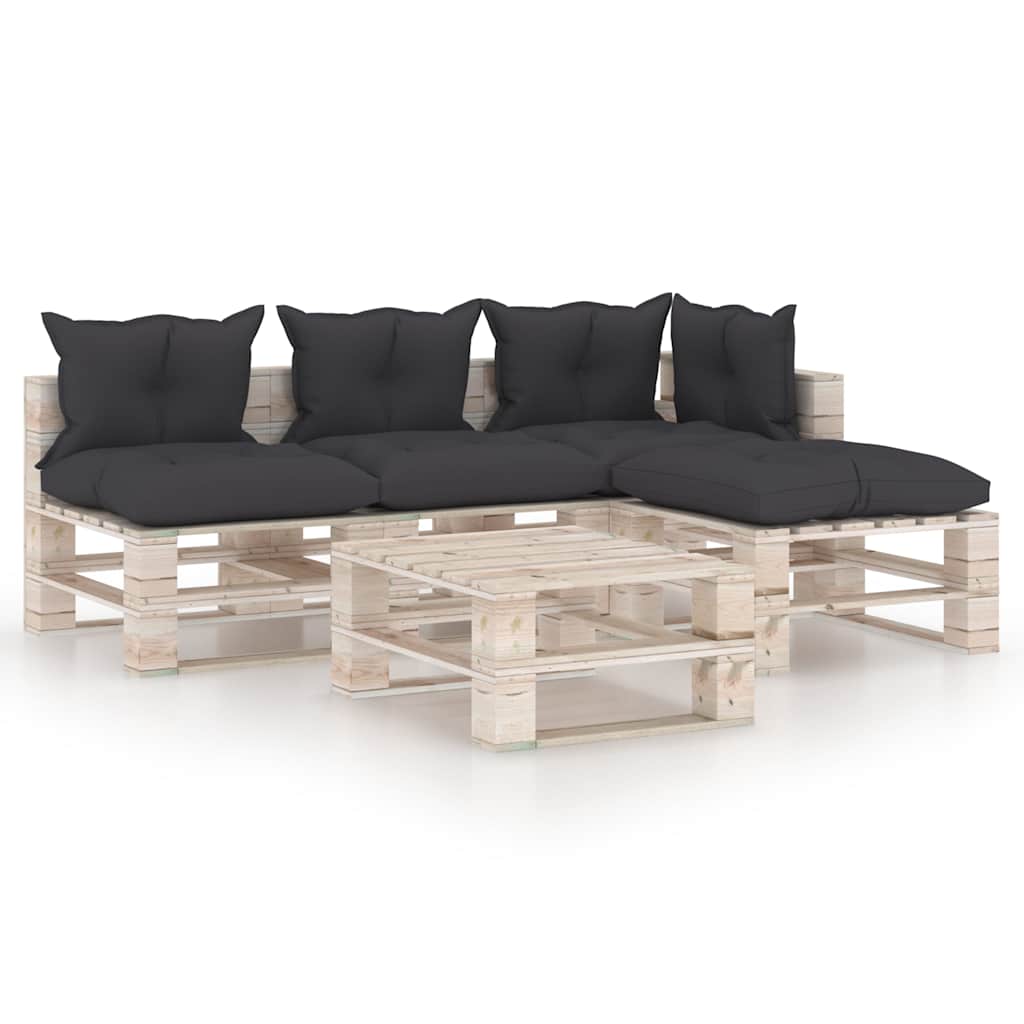 Salotto Giardino su Pallet Cuscini Antracite 5 pz Legno di Pino