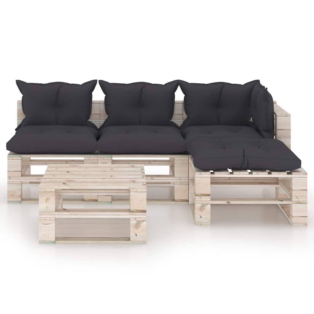 Salotto Giardino su Pallet Cuscini Antracite 5 pz Legno di Pino