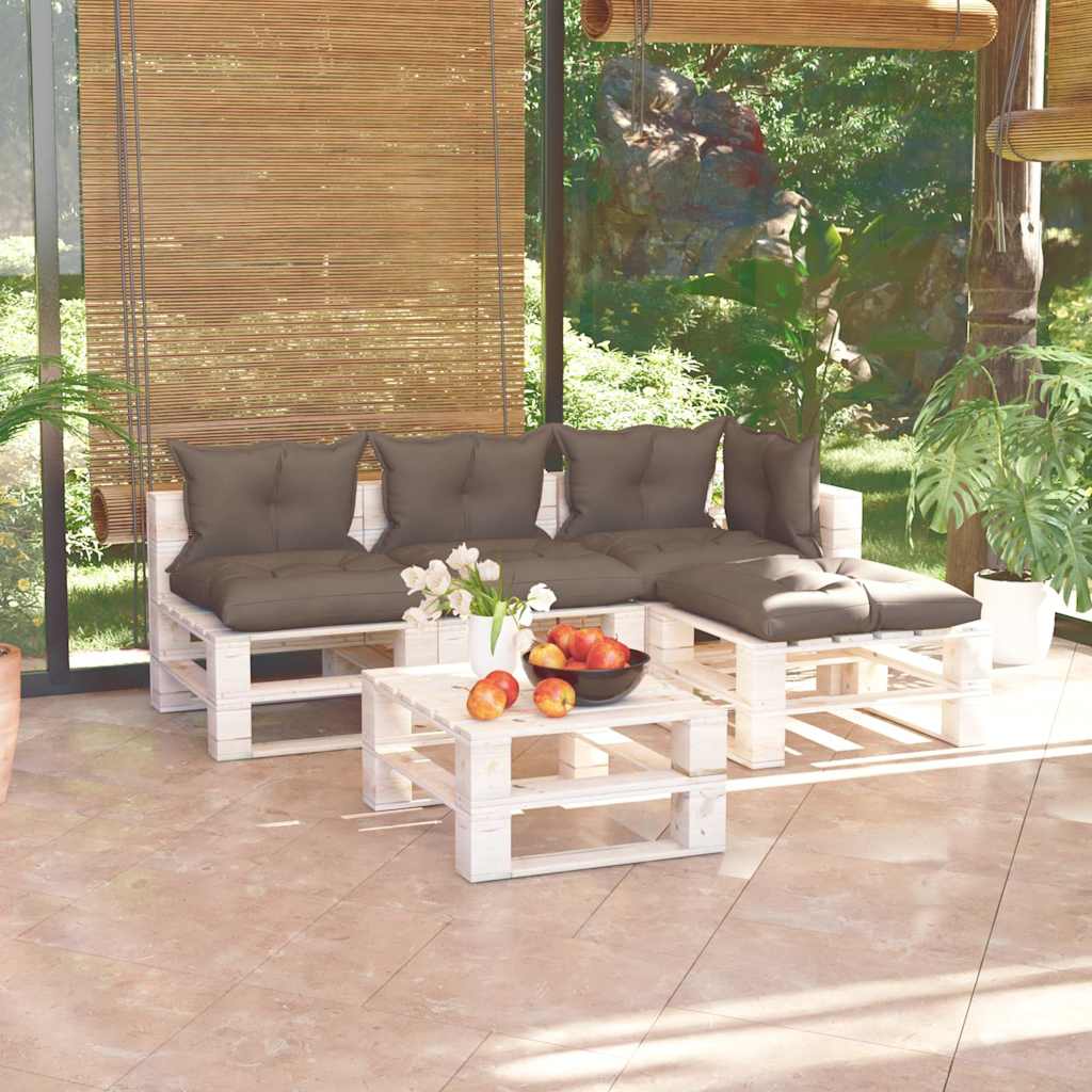 Set Salotto Giardino su Pallet Cuscini 5 pz in Legno di Pino