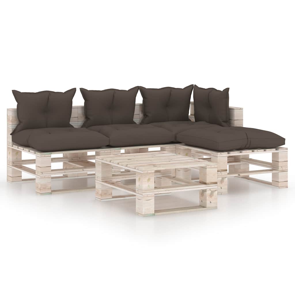 Set Salotto Giardino su Pallet Cuscini 5 pz in Legno di Pino