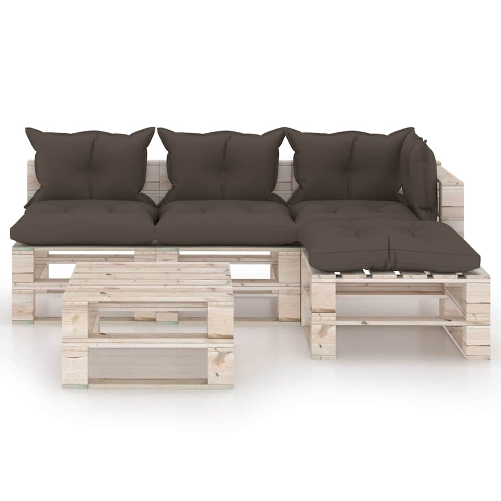 Set Salotto Giardino su Pallet Cuscini 5 pz in Legno di Pino