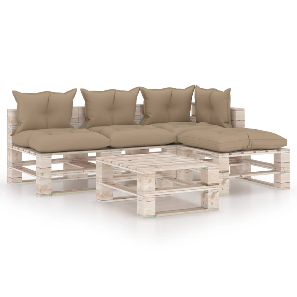 Set Salotto Giardino su Pallet Cuscini 5 pz in Legno di Pino