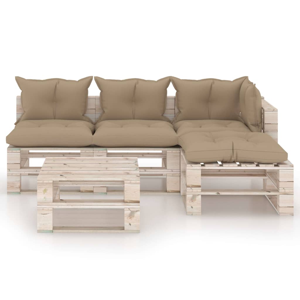 Set Salotto Giardino su Pallet Cuscini 5 pz in Legno di Pino