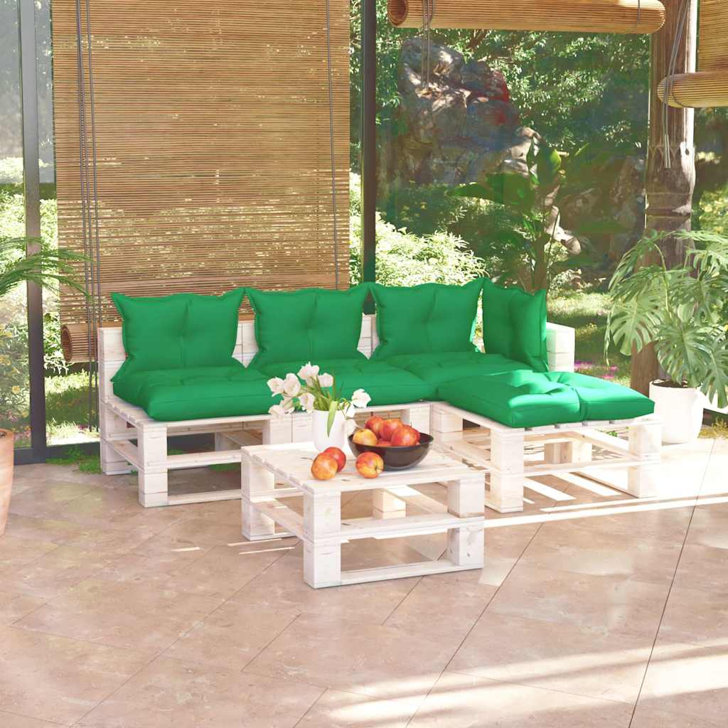 Set Salotto Giardino su Pallet Cuscini 5 pz in Legno di Pino