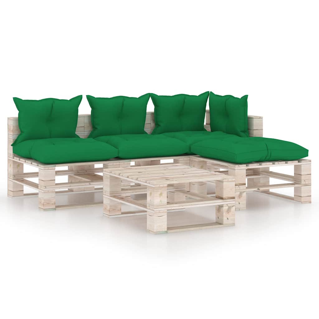 Set Salotto Giardino su Pallet Cuscini 5 pz in Legno di Pino