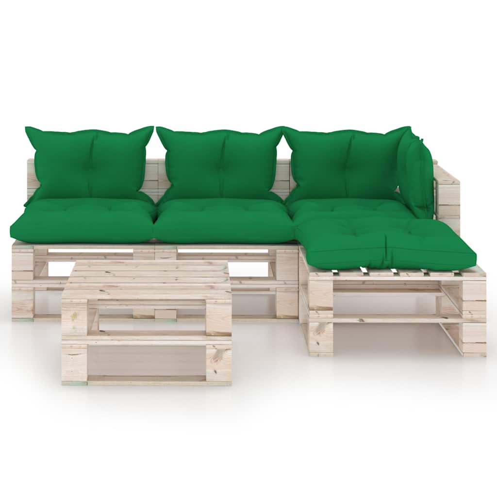 Set Salotto Giardino su Pallet Cuscini 5 pz in Legno di Pino