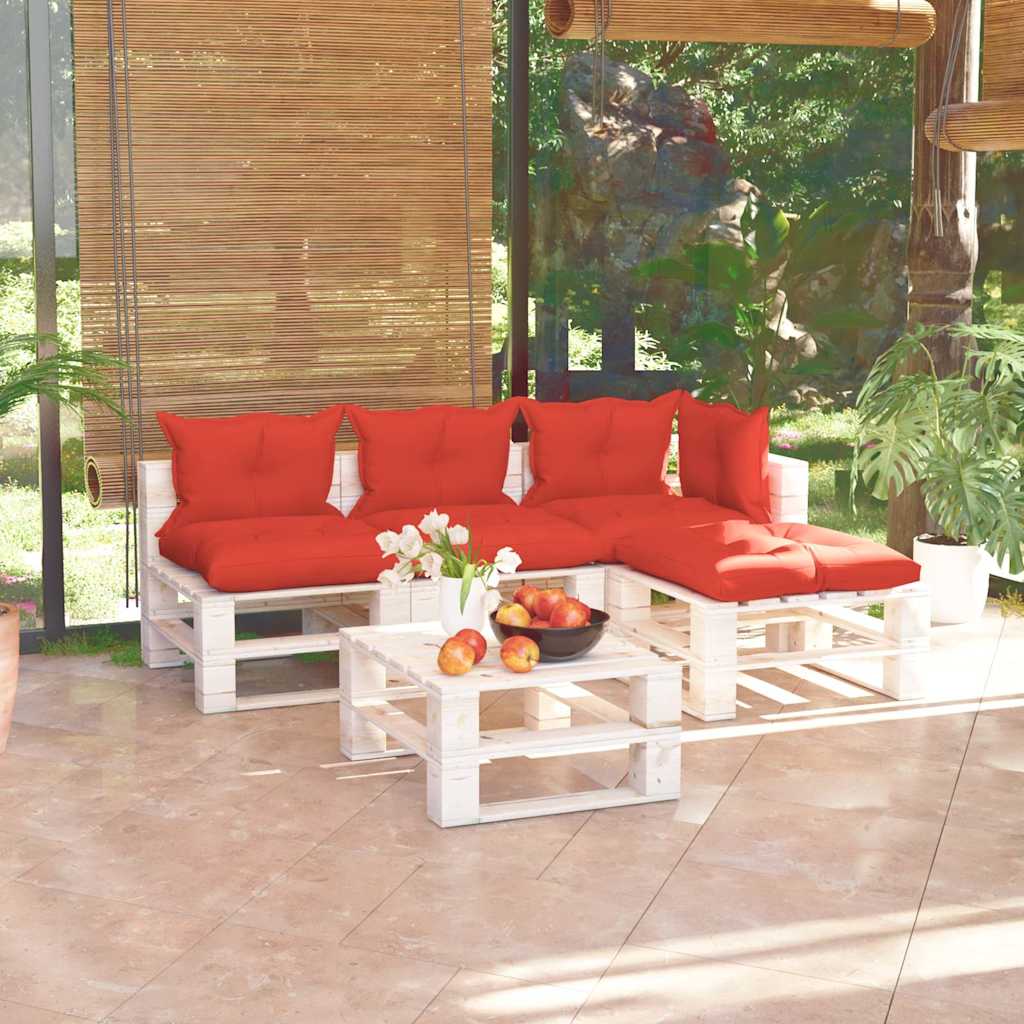 Set Salotto Giardino su Pallet Cuscini 5 pz in Legno di Pino