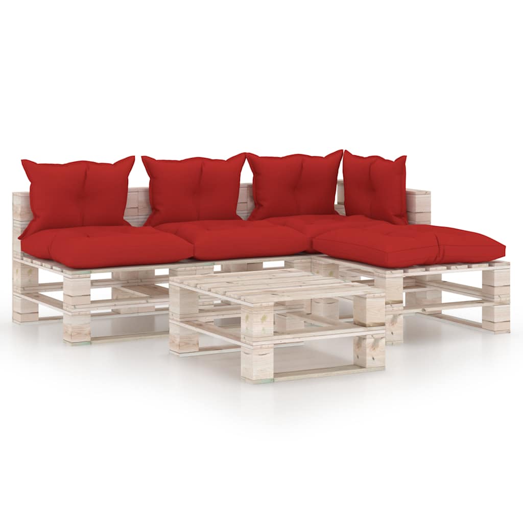 Set Salotto Giardino su Pallet Cuscini 5 pz in Legno di Pino