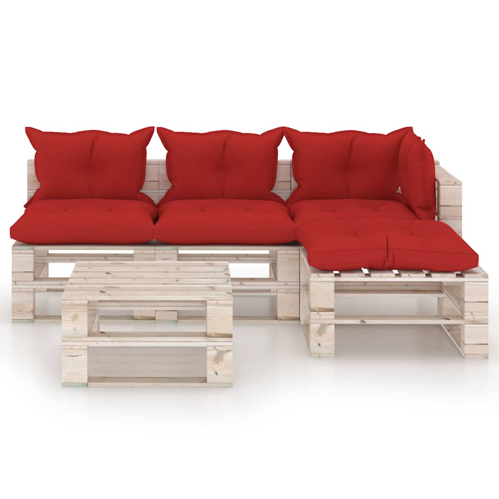 Set Salotto Giardino su Pallet Cuscini 5 pz in Legno di Pino
