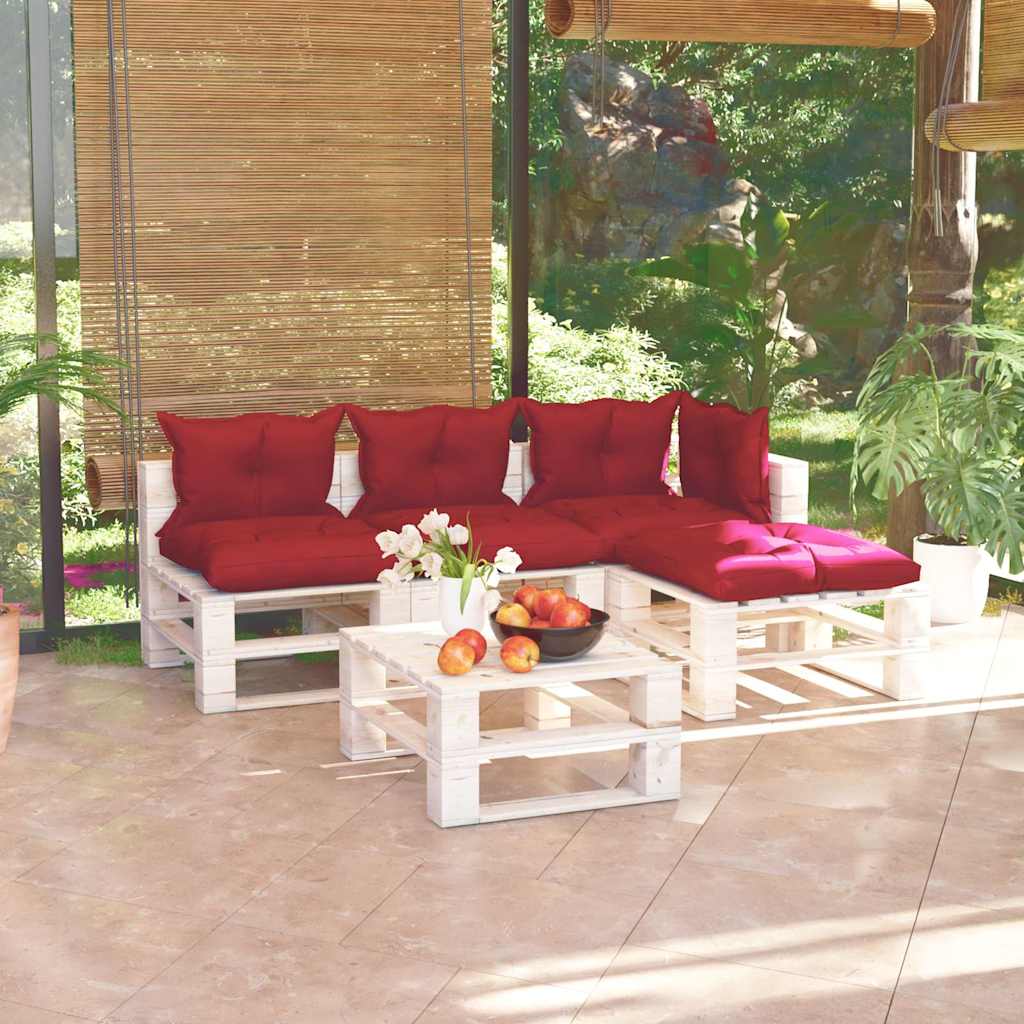 Set Salotto Giardino su Pallet Cuscini 5 pz in Legno di Pino