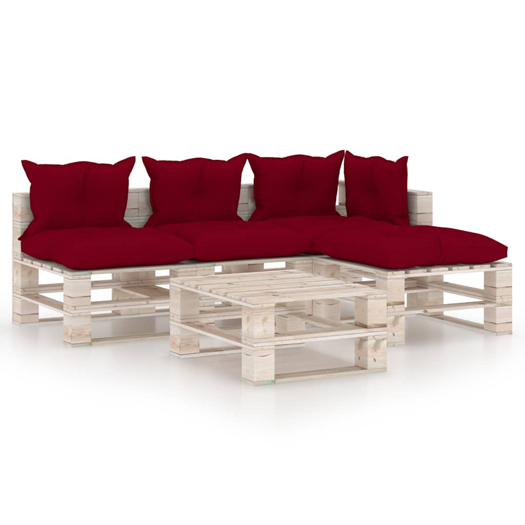 Set Salotto Giardino su Pallet Cuscini 5 pz in Legno di Pino
