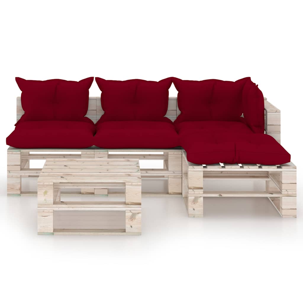 Set Salotto Giardino su Pallet Cuscini 5 pz in Legno di Pino