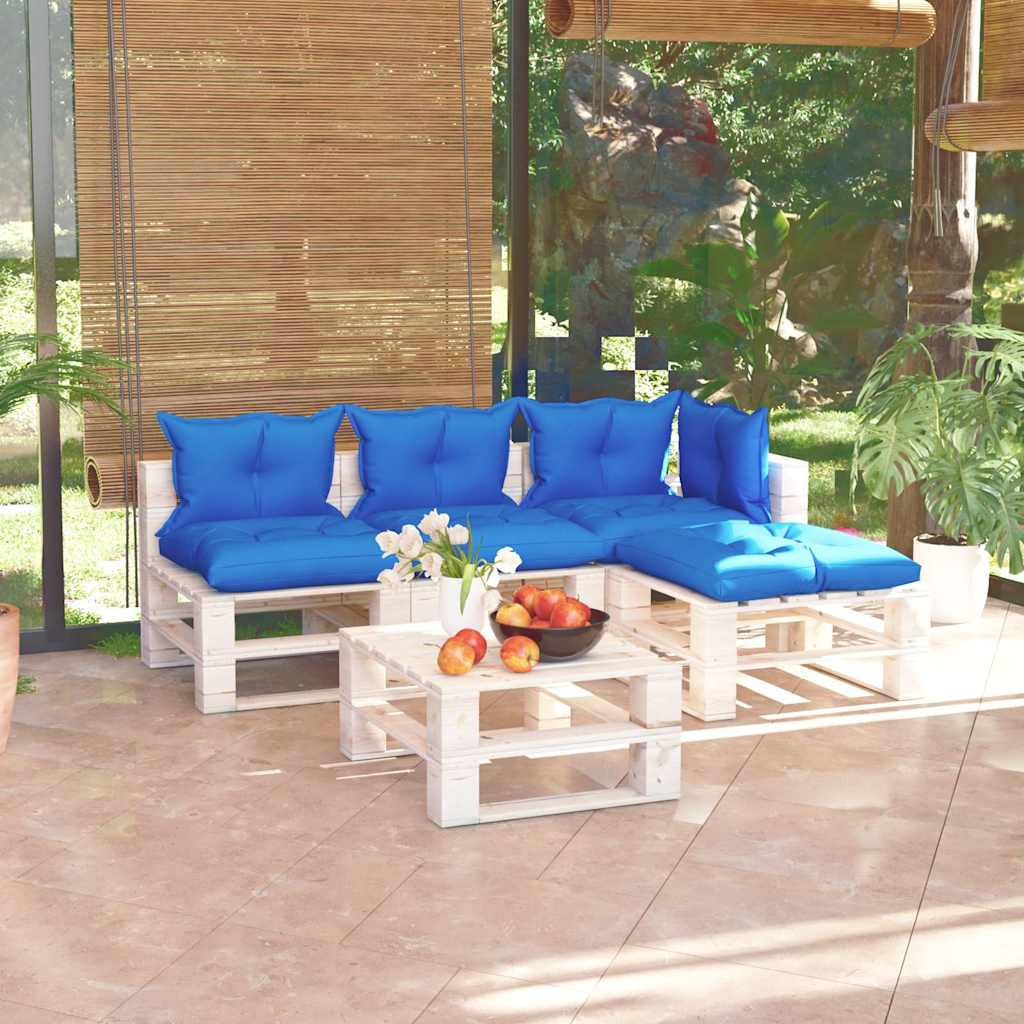 Set Salotto Giardino su Pallet Cuscini 5 pz in Legno di Pino