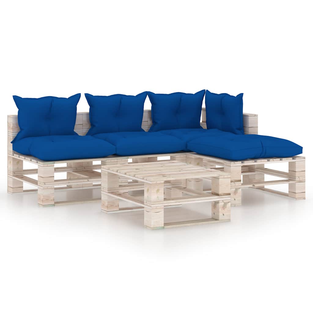 Set Salotto Giardino su Pallet Cuscini 5 pz in Legno di Pino