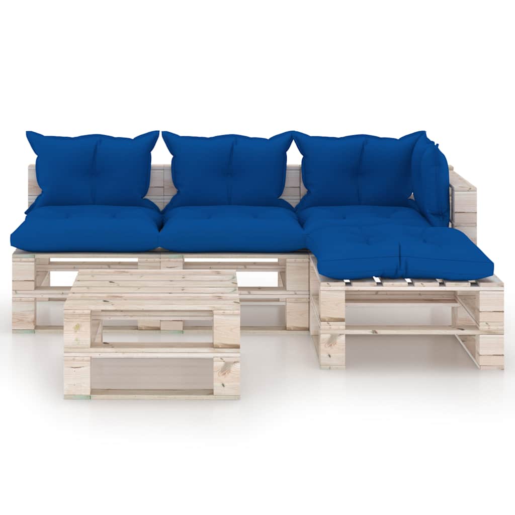Set Salotto Giardino su Pallet Cuscini 5 pz in Legno di Pino