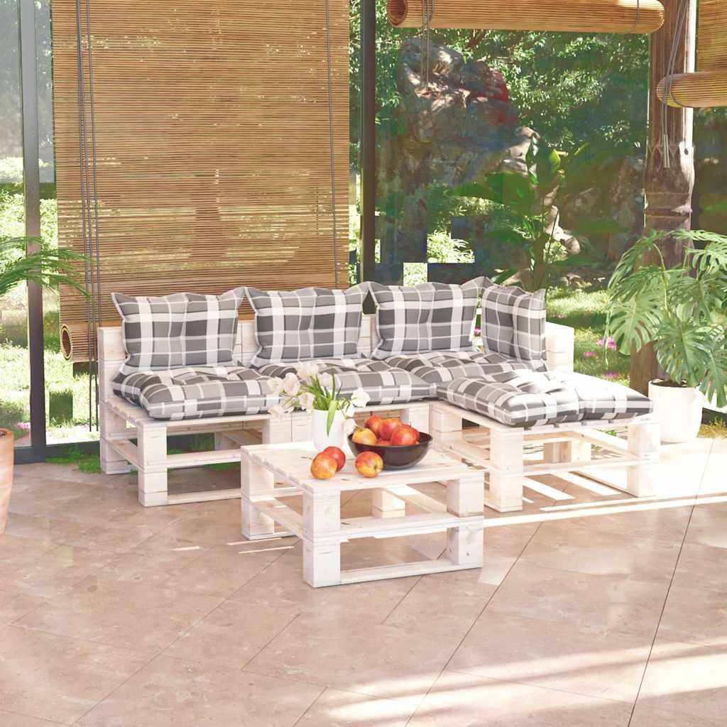 Set Salotto Giardino su Pallet Cuscini 5 pz in Legno di Pino