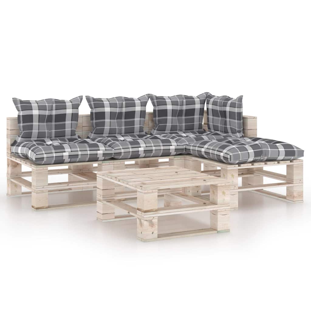 Set Salotto Giardino su Pallet Cuscini 5 pz in Legno di Pino