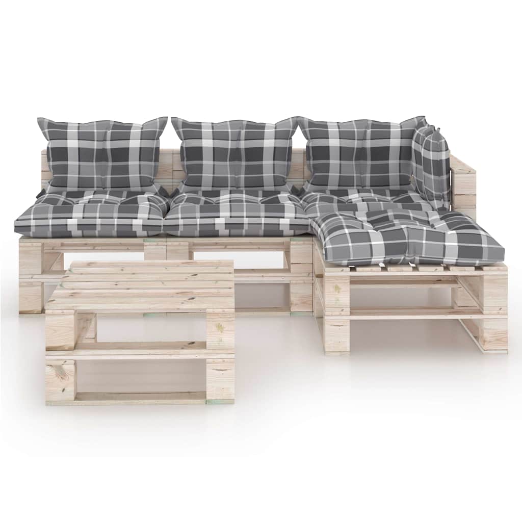 Set Salotto Giardino su Pallet Cuscini 5 pz in Legno di Pino