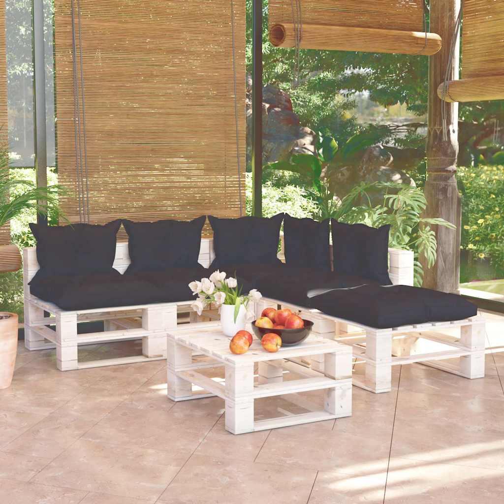 Set Salotto Giardino su Pallet Cuscini 6 pz in Legno di Pino