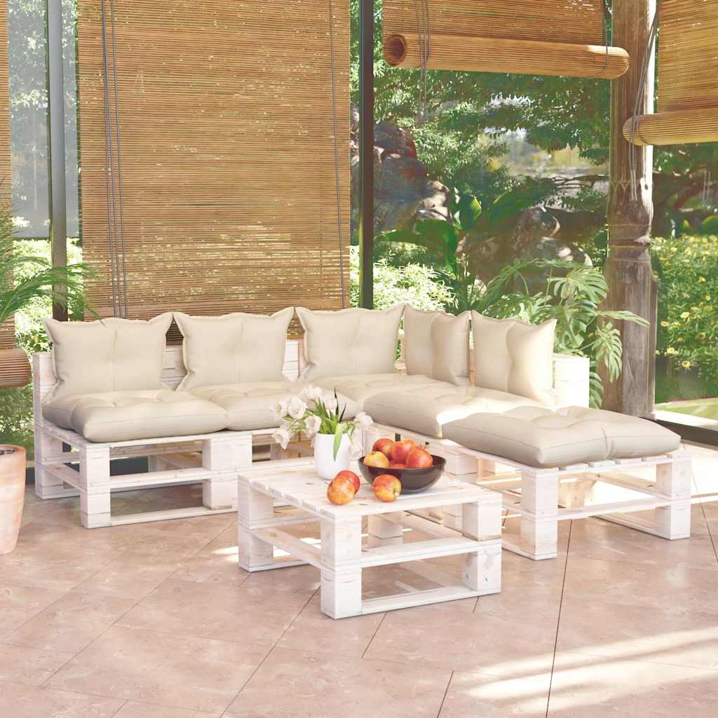 Set Salotto Giardino su Pallet Cuscini 6 pz in Legno di Pino