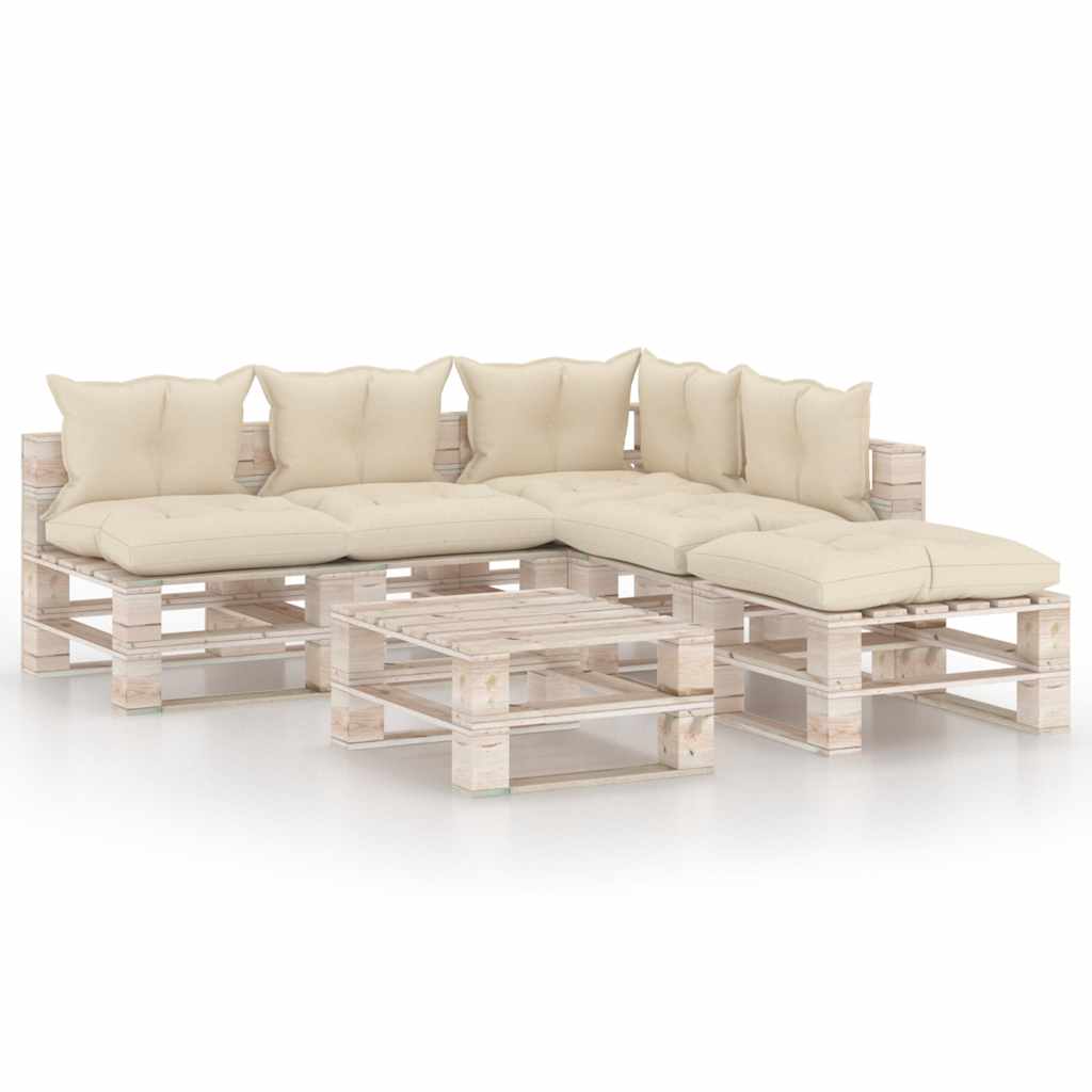 Set Salotto Giardino su Pallet Cuscini 6 pz in Legno di Pino