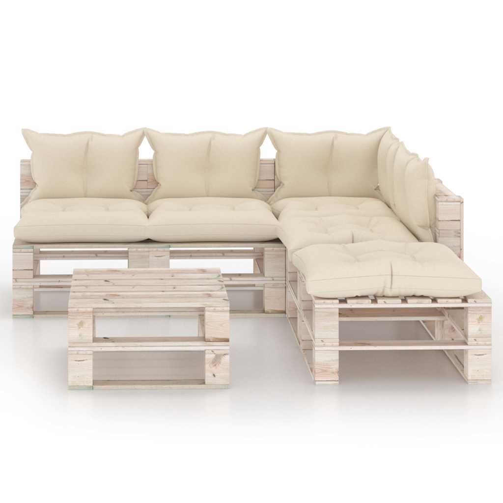 Set Salotto Giardino su Pallet Cuscini 6 pz in Legno di Pino