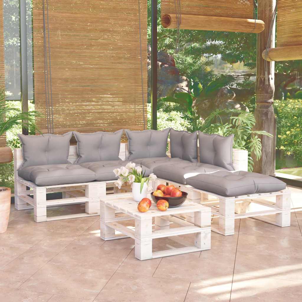 Set Salotto Giardino su Pallet Cuscini 6 pz in Legno di Pino