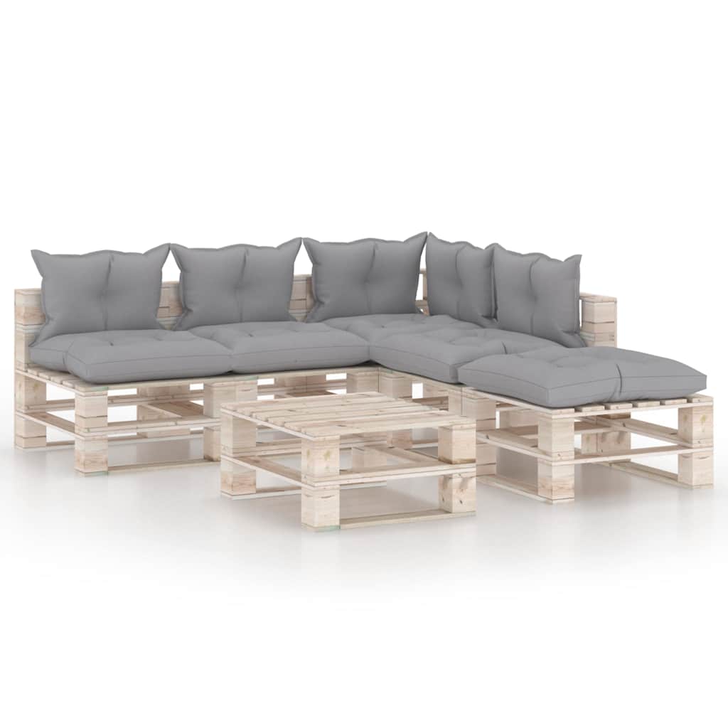 Set Salotto Giardino su Pallet Cuscini 6 pz in Legno di Pino