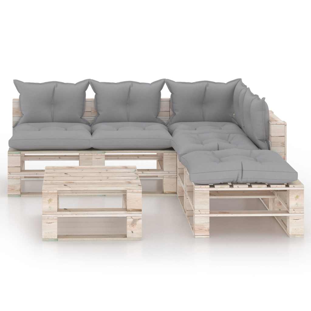 Set Salotto Giardino su Pallet Cuscini 6 pz in Legno di Pino