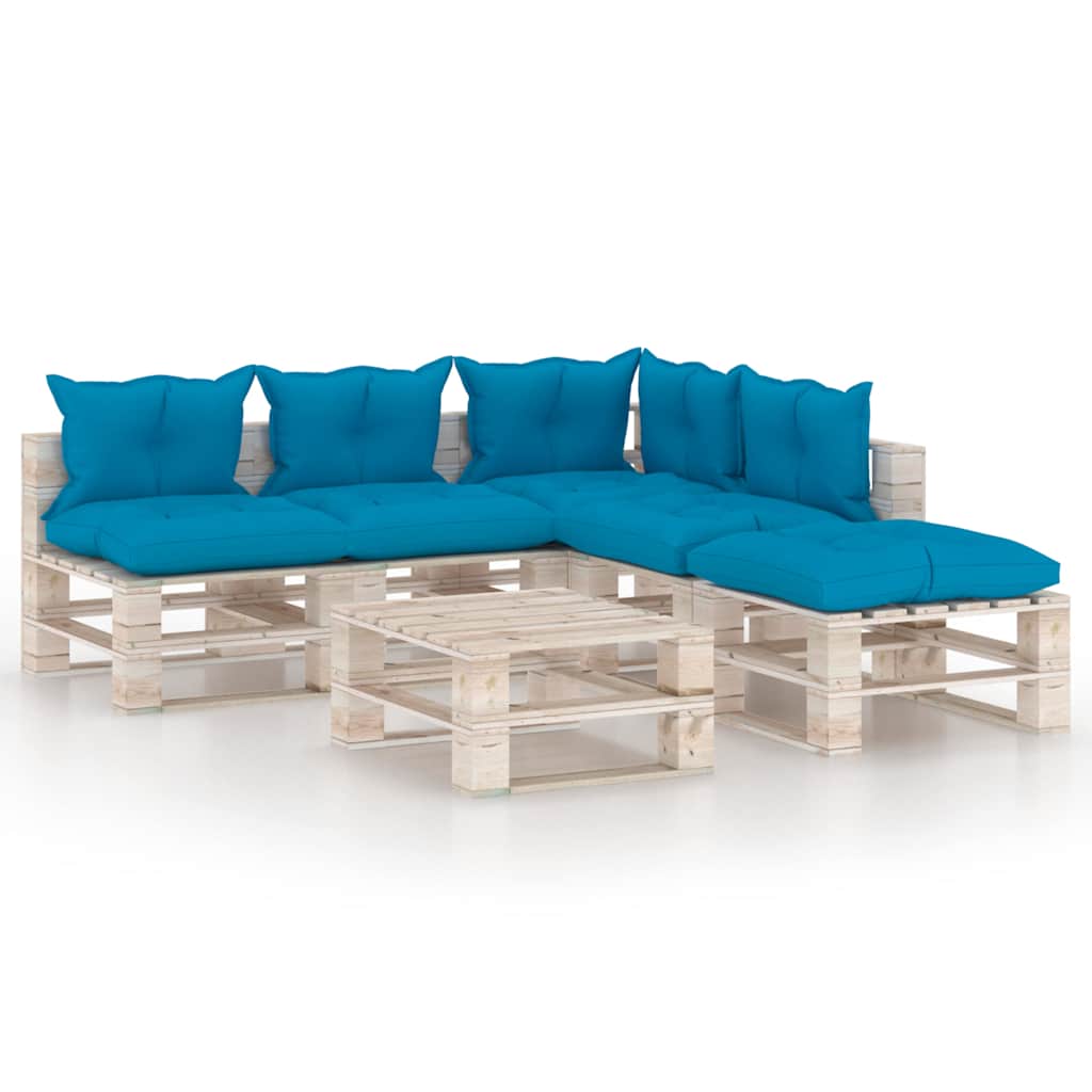 Set Salotto Giardino su Pallet Cuscini 6 pz in Legno di Pino