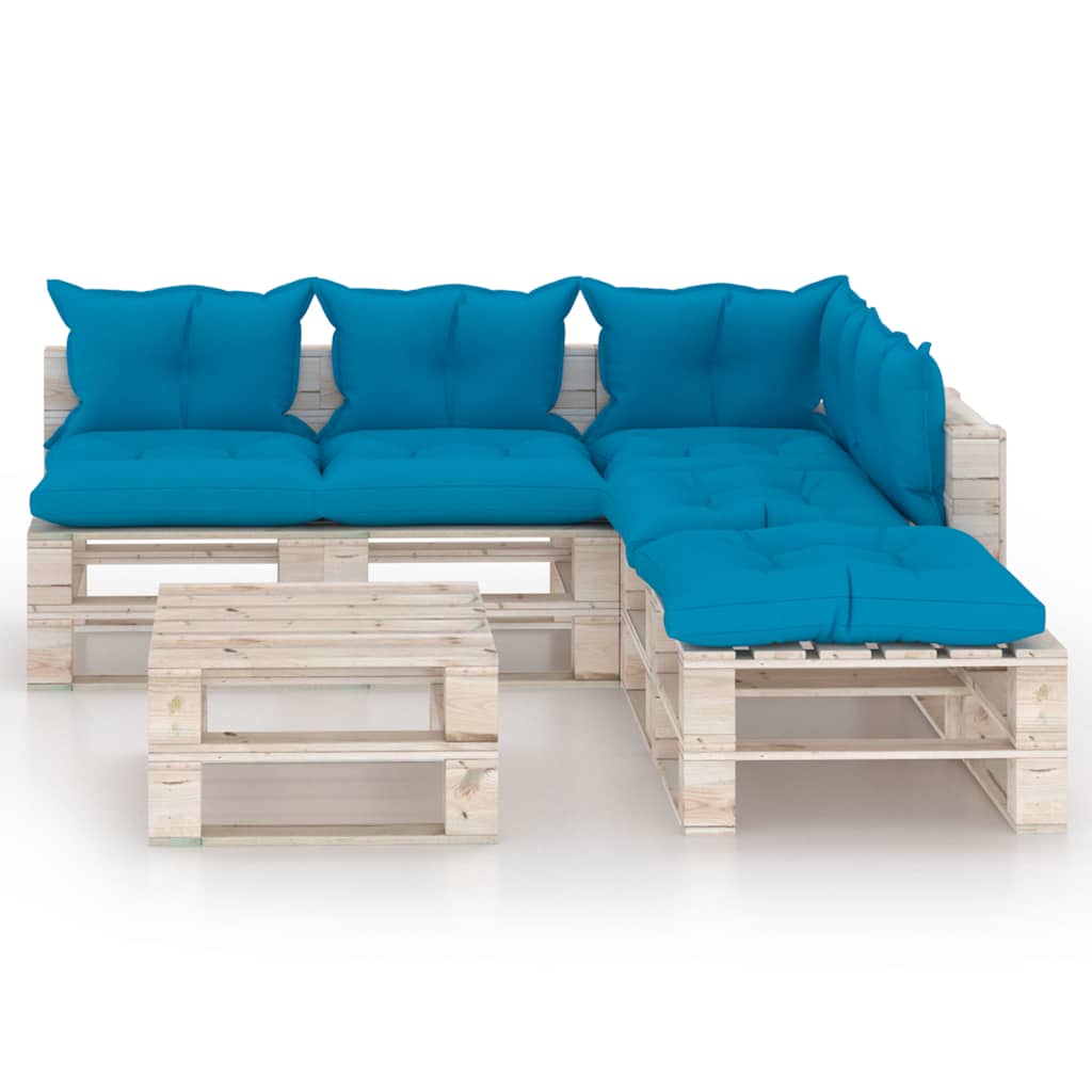 Set Salotto Giardino su Pallet Cuscini 6 pz in Legno di Pino
