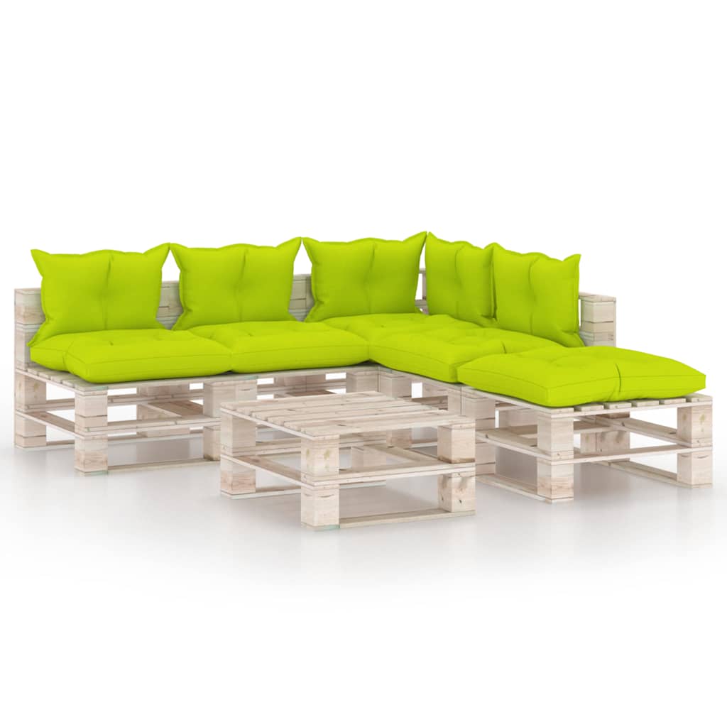 Set Salotto Giardino su Pallet Cuscini 6 pz in Legno di Pino