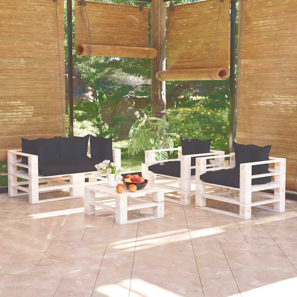 Set Divani da Giardino Pallet 5 pz con Cuscini in Legno di Pino