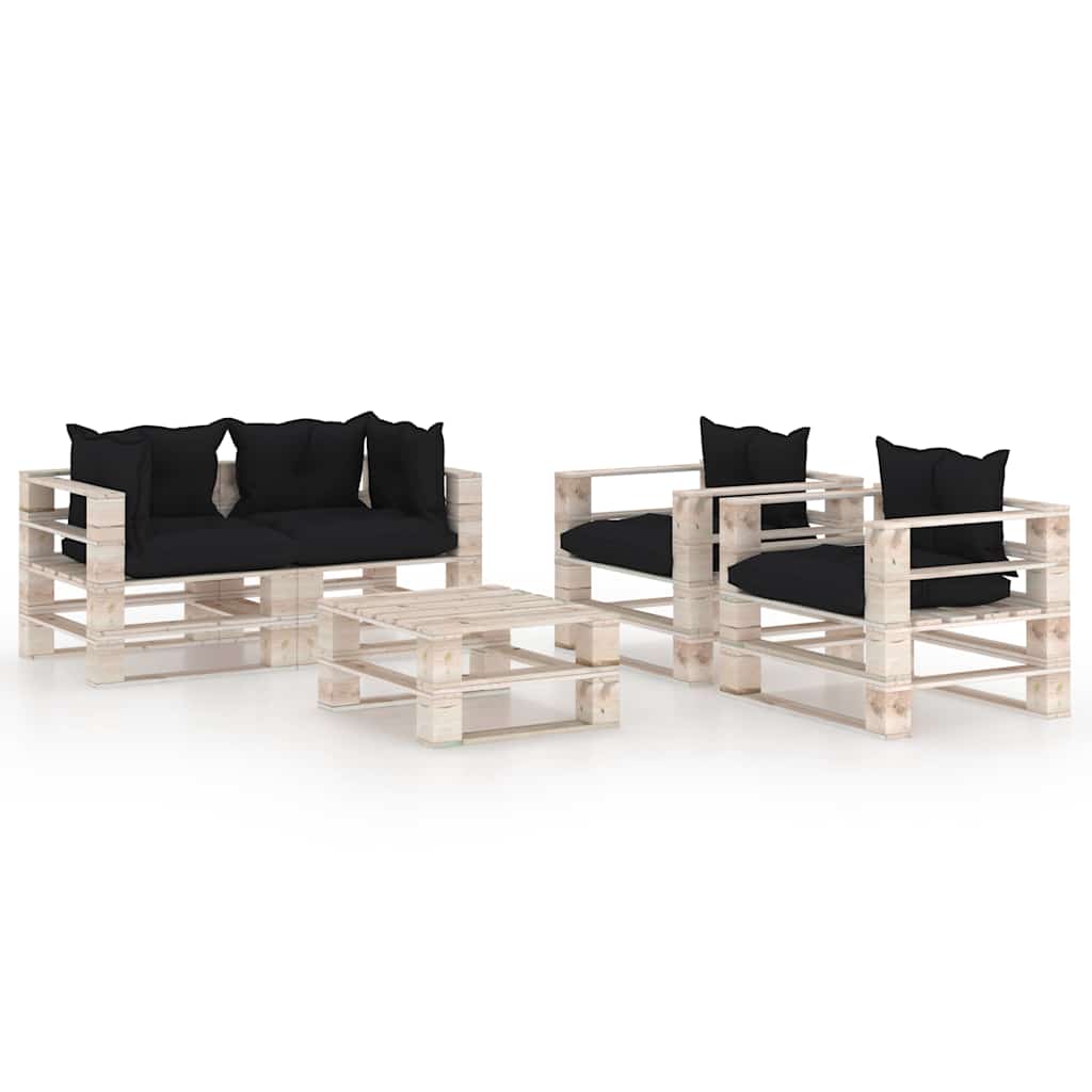 Set Divani da Giardino Pallet 5 pz con Cuscini in Legno di Pino