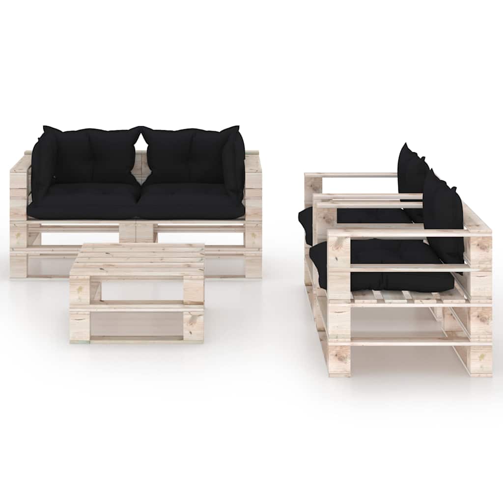 Set Divani da Giardino Pallet 5 pz con Cuscini in Legno di Pino