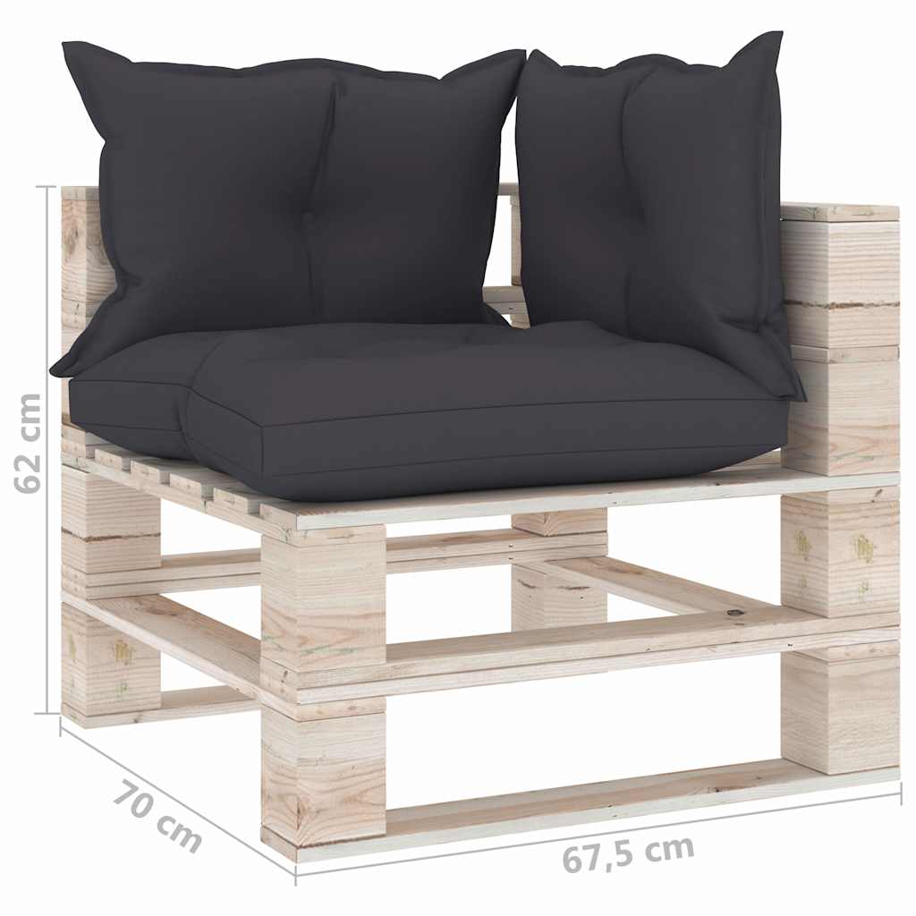 Set Divani da Giardino Pallet 5 pz con Cuscini in Legno di Pino