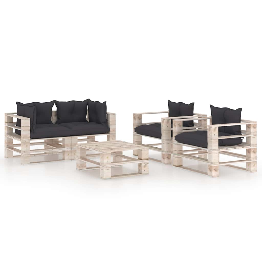 Set Divani da Giardino Pallet 5 pz con Cuscini in Legno di Pino