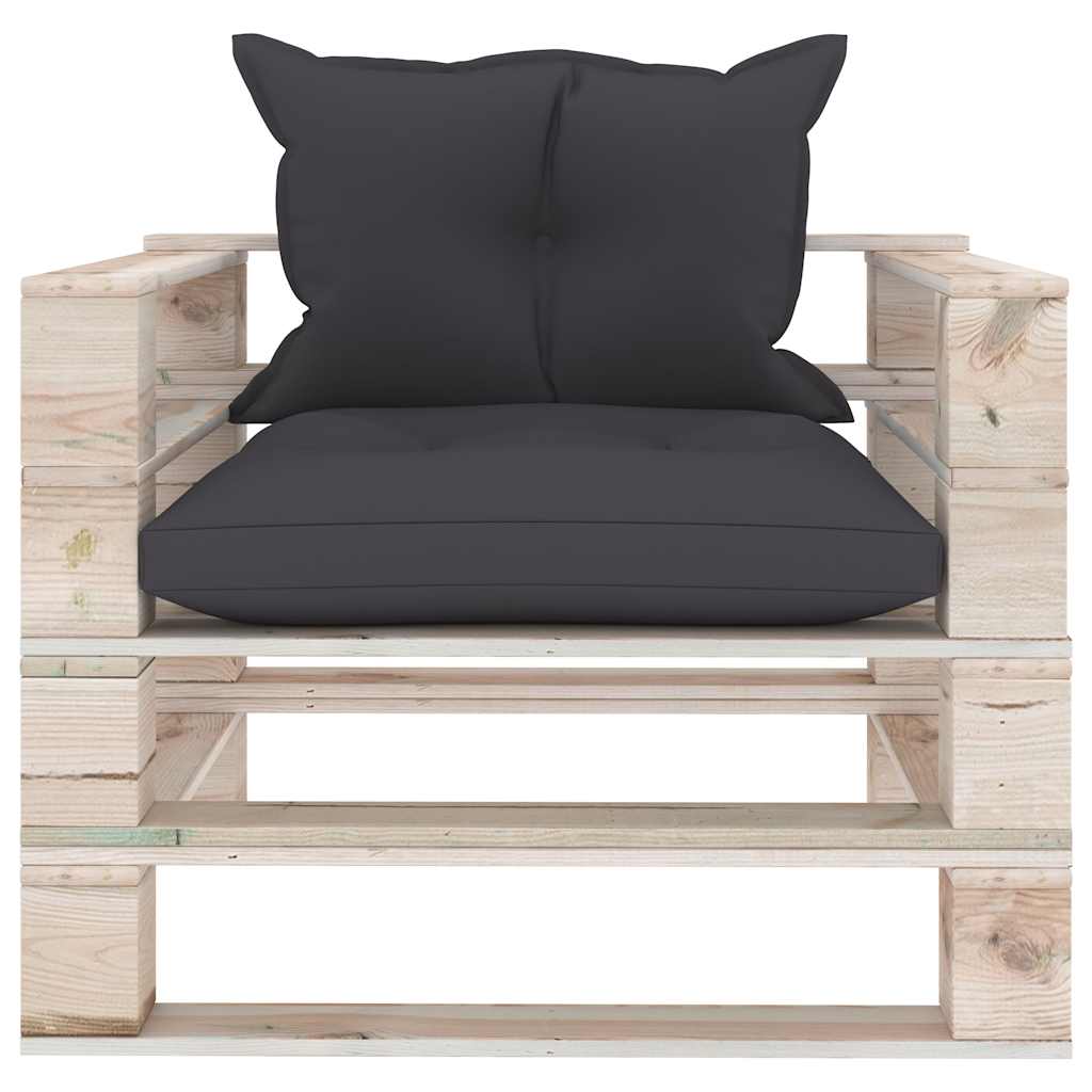 Set Divani da Giardino Pallet 5 pz con Cuscini in Legno di Pino