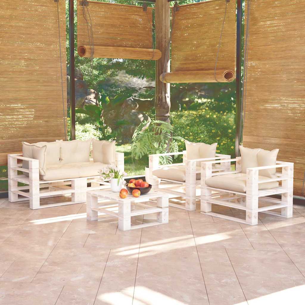 Set Divani da Giardino Pallet 5 pz con Cuscini in Legno di Pino