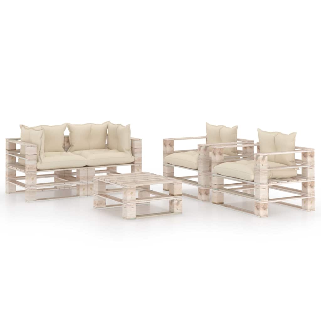 Set Divani da Giardino Pallet 5 pz con Cuscini in Legno di Pino