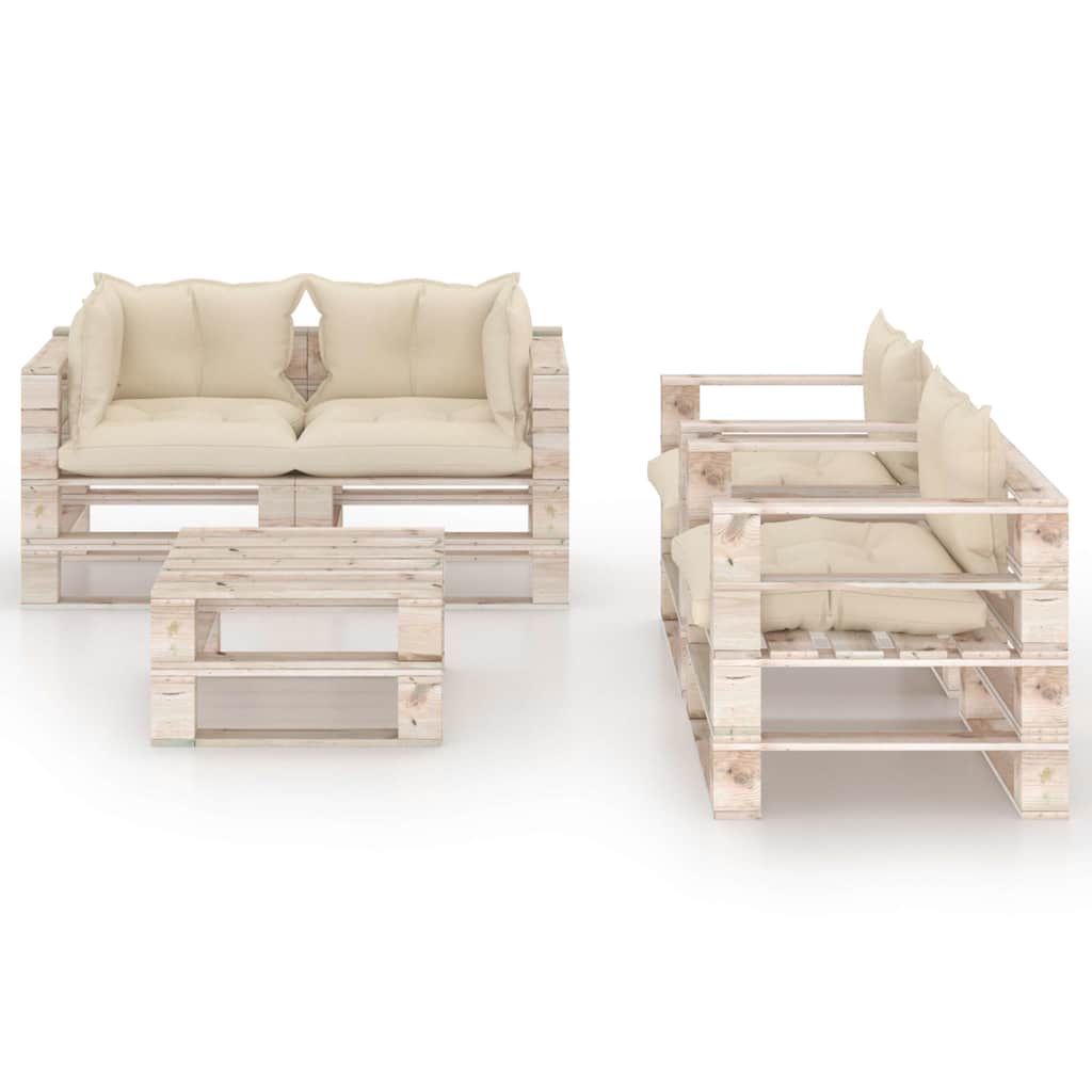 Set Divani da Giardino Pallet 5 pz con Cuscini in Legno di Pino